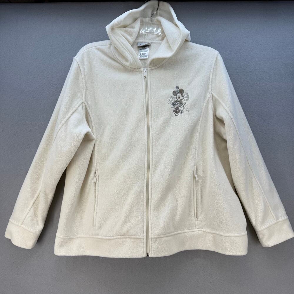 Disney Parks Minnie Mouse Hoodie Women's 2X Cream Full Zip Embroidered Minnie